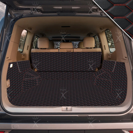 Tapis de Coffre 3D Intégral sur Mesure Premium Luxus – Motif Nid d’Abeille Noir avec Surpiqûres Rouges