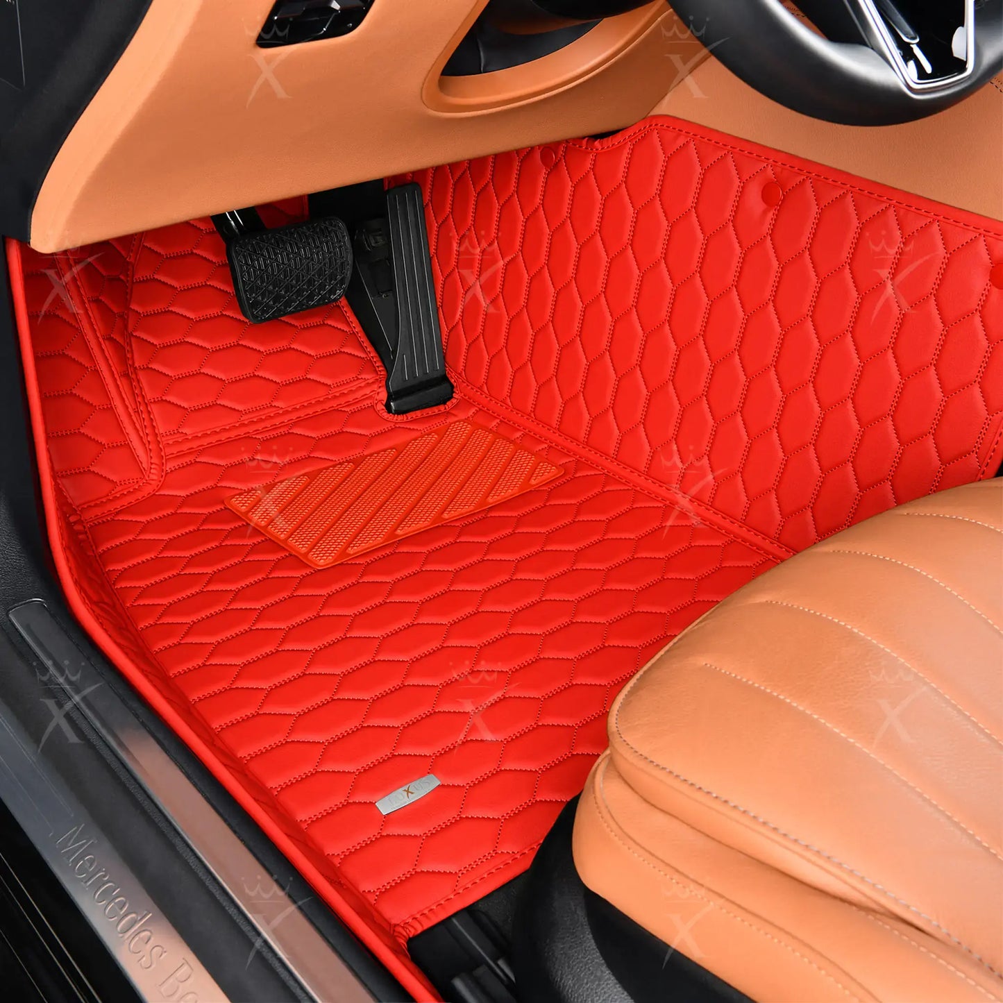 Tapis de Sol 3D sur Mesure Premium Luxus – Motif Nid d’Abeille Rouge Ferrari