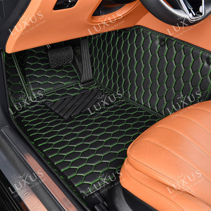 Tapis de Sol 3D sur Mesure Premium Luxus – Motif Nid d’Abeille Noir avec Surpiqûres Vertes