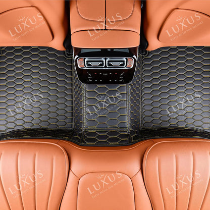 Tapis de Sol 3D sur Mesure Premium Luxus – Motif Nid d’Abeille Noir avec Surpiqûres Jaunes