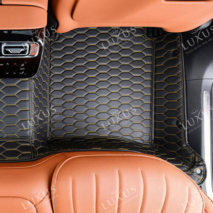Tapis de Sol 3D sur Mesure Premium Luxus – Motif Nid d’Abeille Noir avec Surpiqûres Jaunes