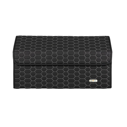 Boite de Rangement Voiture | Motif Nid d'Abeille | Noir & Surpiqûres Blanches