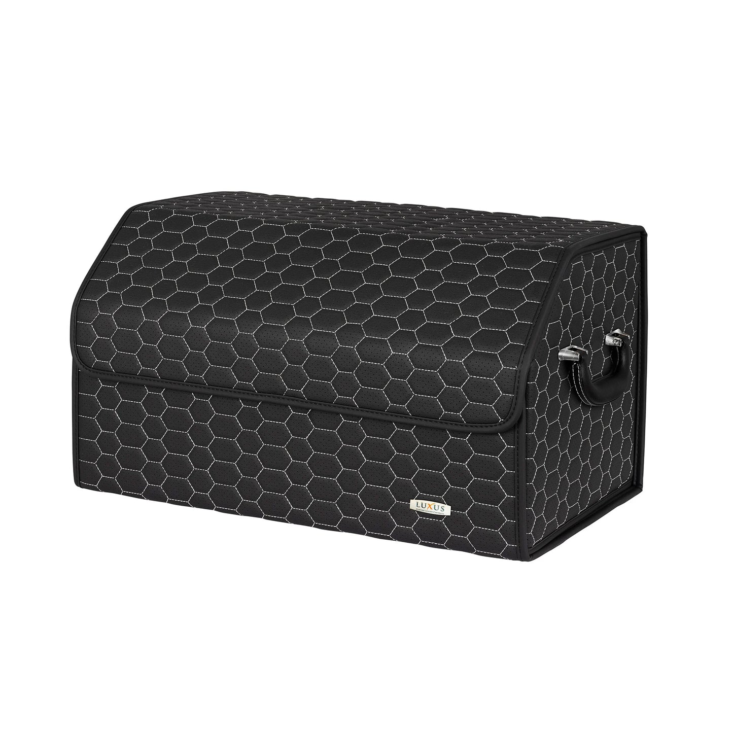 Boite de Rangement Voiture | Motif Nid d'Abeille | Noir & Surpiqûres Blanches