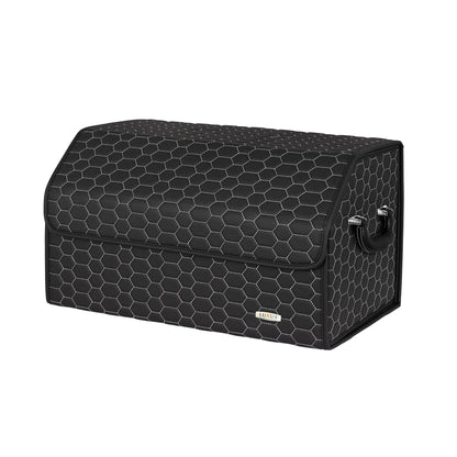 Boite de Rangement Voiture | Motif Nid d'Abeille | Noir & Surpiqûres Blanches
