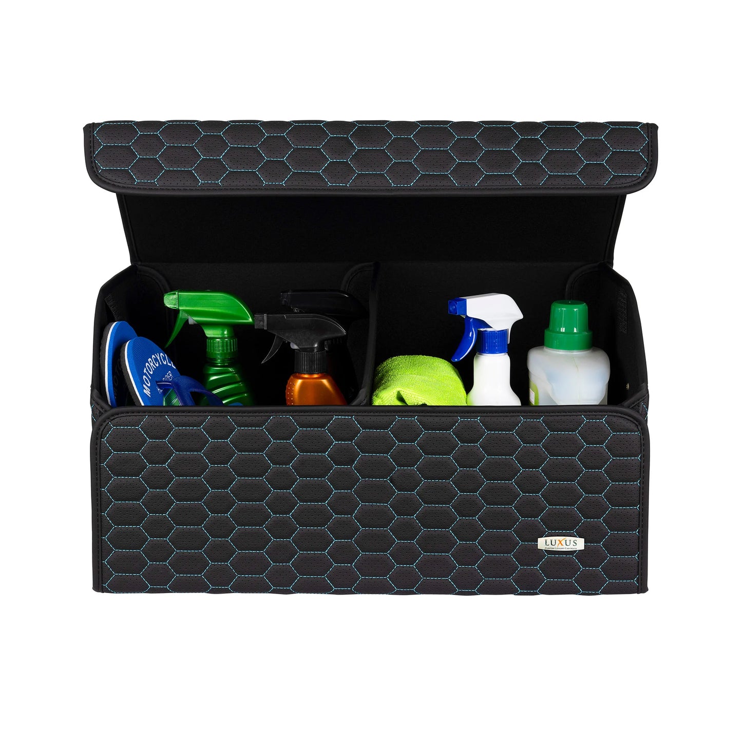Boite de Rangement Voiture | Motif Nid d'Abeille | Noir & Surpiqûres Blanches