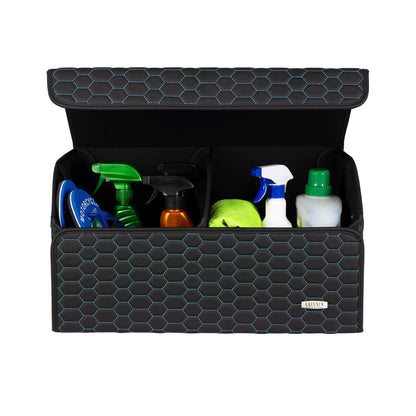 Boite de Rangement Voiture | Motif Nid d'Abeille | Noir & Surpiqûres Blanches