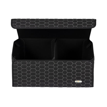 Boite de Rangement Voiture | Motif Nid d'Abeille | Noir & Surpiqûres Blanches