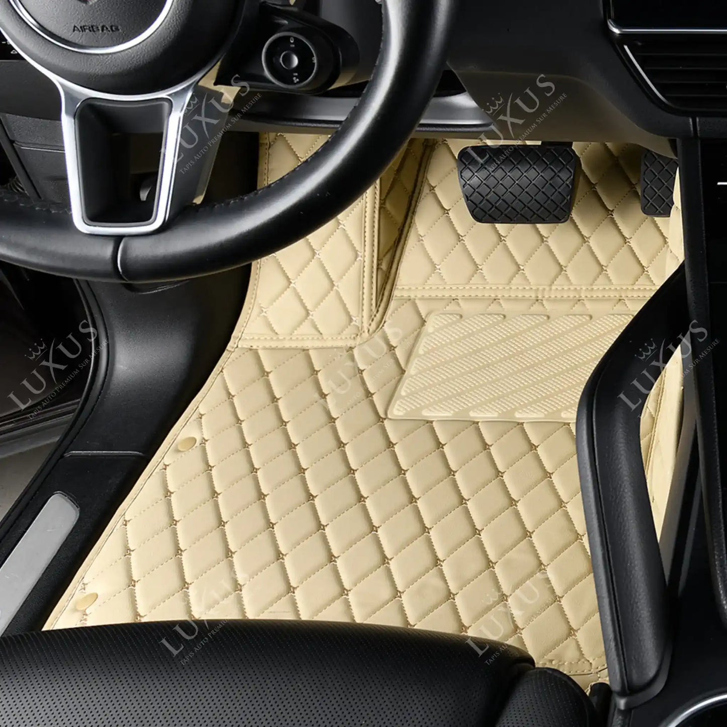 Tapis de Sol 3D sur Mesure Premium Luxus – Motif Losange Beige Crème