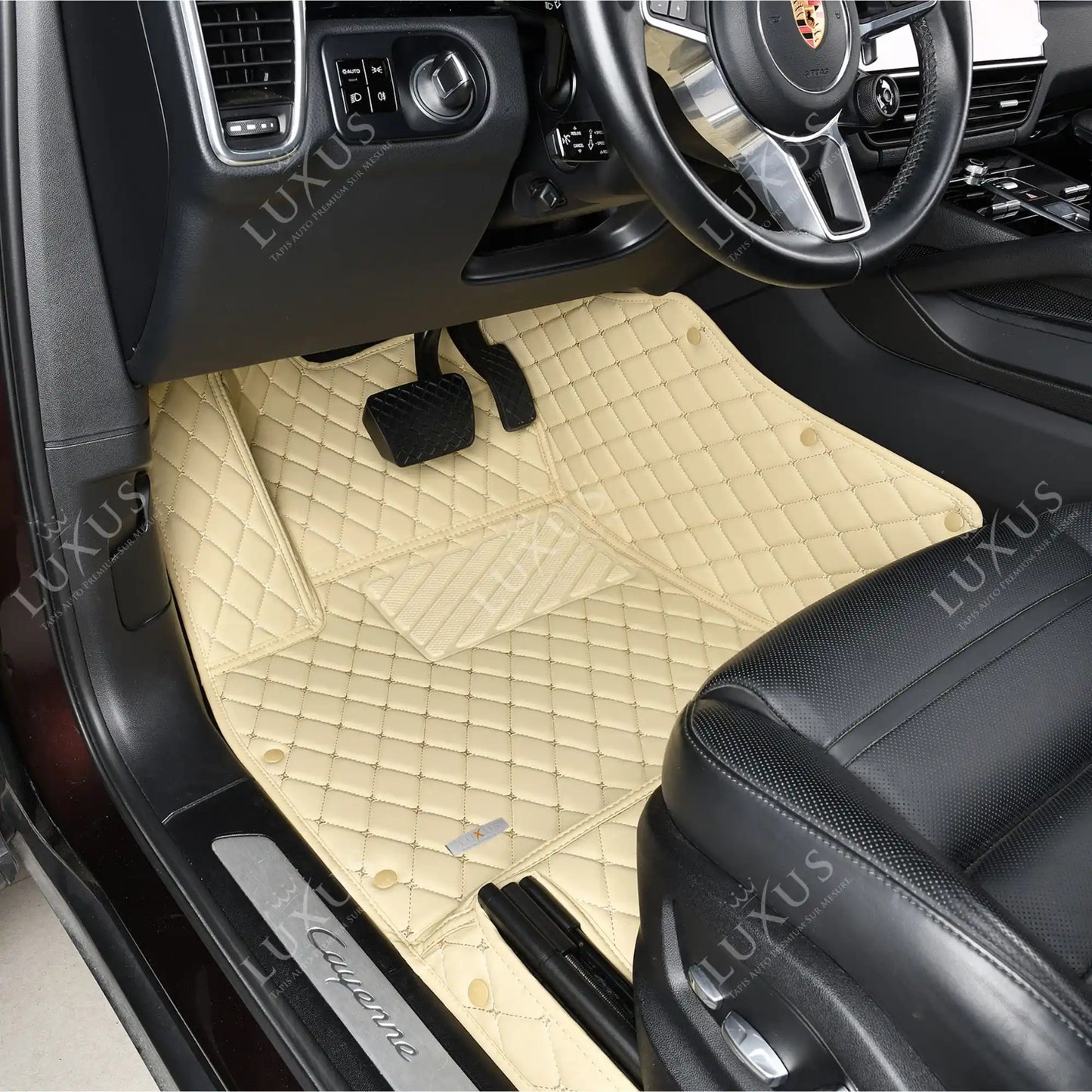 Tapis de Sol 3D sur Mesure Premium Luxus – Motif Losange Beige Crème