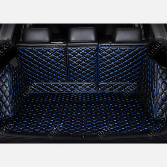 Tapis de Coffre 3D Intégral sur Mesure Premium Luxus – Motif Losange Noir avec Surpiqûres Bleues