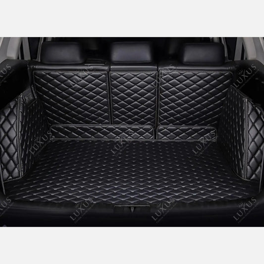 Tapis de coffre 3D intégral sur mesure premium Luxus – motif losange noir avec surpiqûres noires