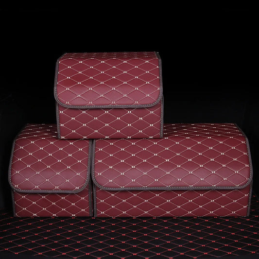 Boite de Rangement Voiture | Motif Losange | Rouge Cerise