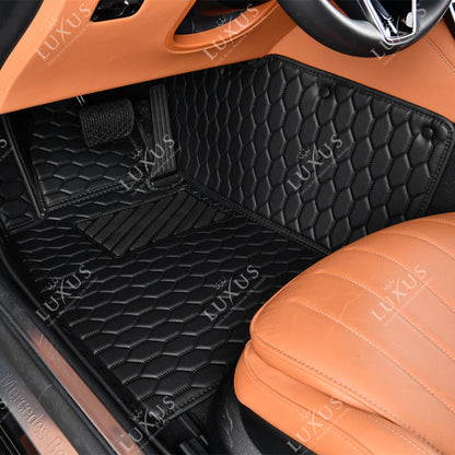 Tapis de Sol 3D sur Mesure Premium Luxus – Motif Nid d’Abeille Noir avec Surpiqûres Noires