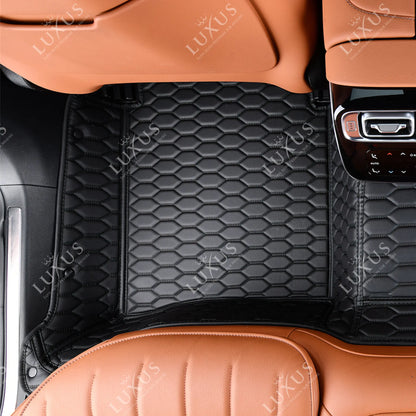 Tapis de Sol 3D sur Mesure Premium Luxus – Motif Nid d’Abeille Noir avec Surpiqûres Noires