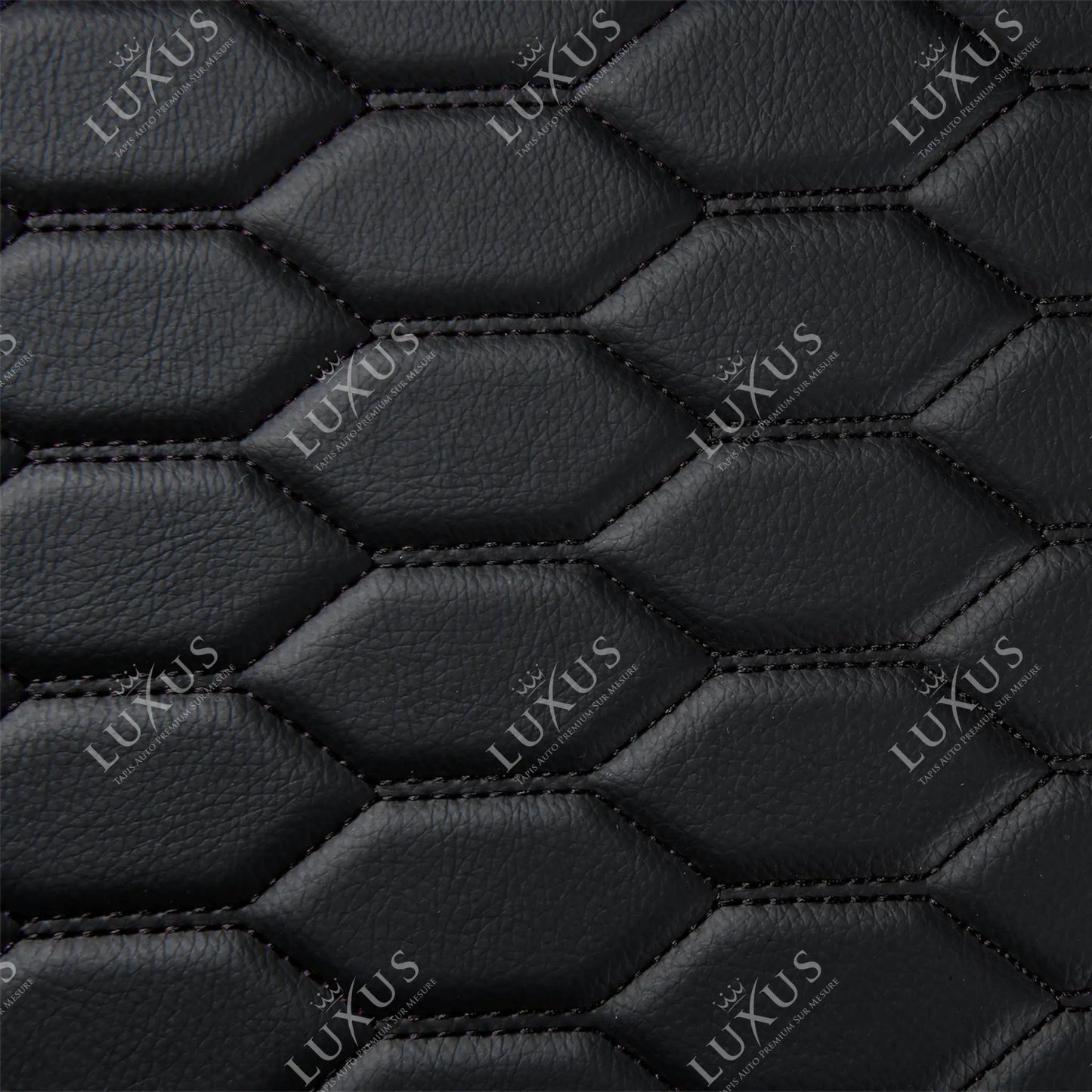 Tapis de Sol 3D sur Mesure Premium Luxus – Motif Nid d’Abeille Noir avec Surpiqûres Noires