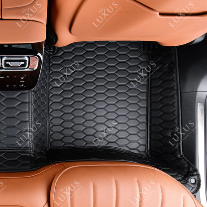 Tapis de Sol 3D sur Mesure Premium Luxus – Motif Nid d’Abeille Noir avec Surpiqûres Noires