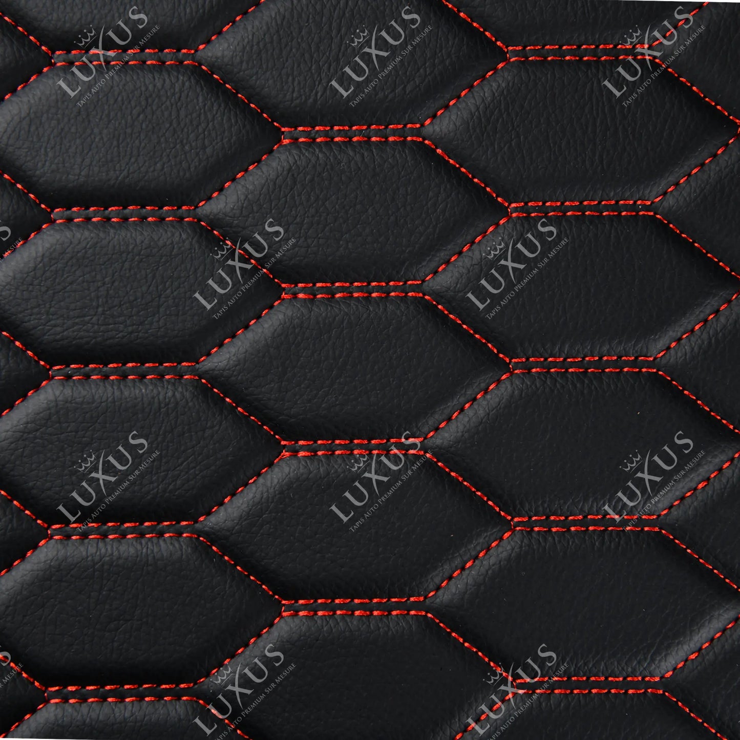 Tapis de Sol 3D sur Mesure Premium Luxus – Motif Nid d’Abeille Noir avec Surpiqûres Rouges
