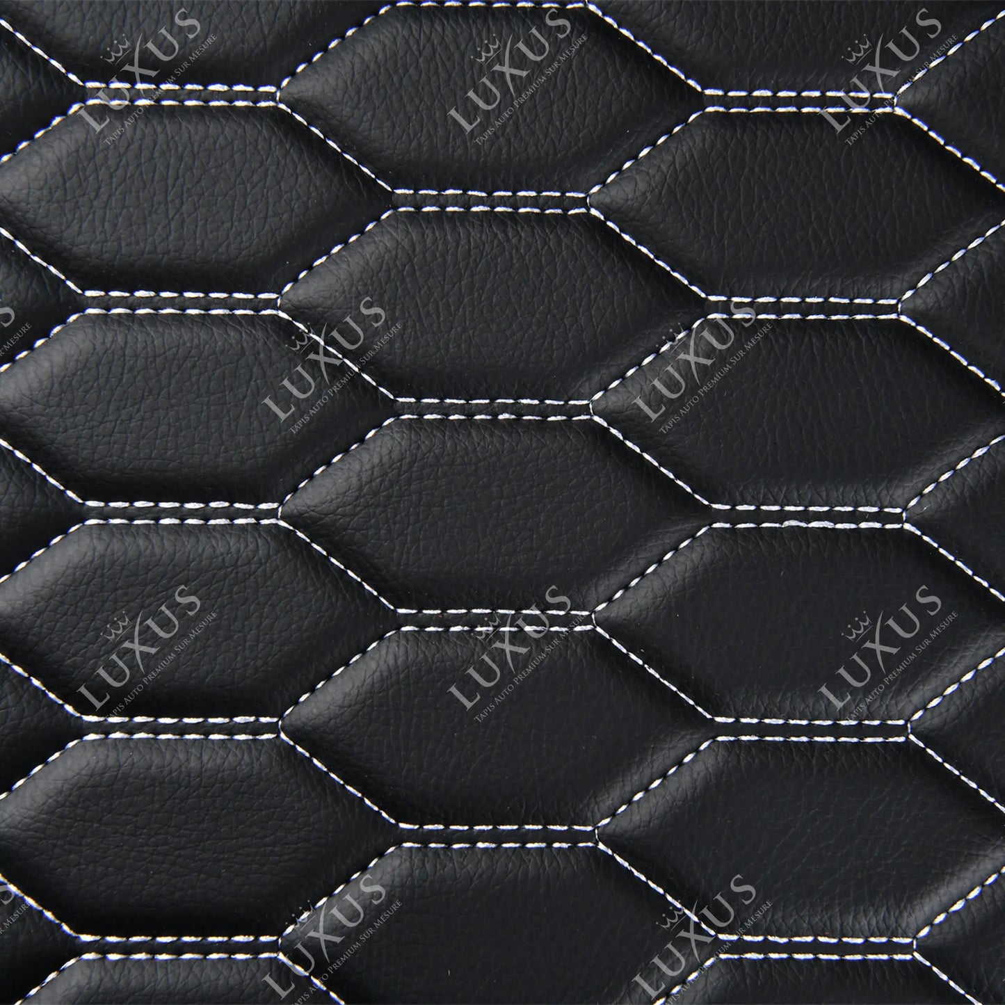 Tapis de Sol 3D sur Mesure Premium Luxus – Motif Nid d’Abeille Noir avec Surpiqûres Blanches