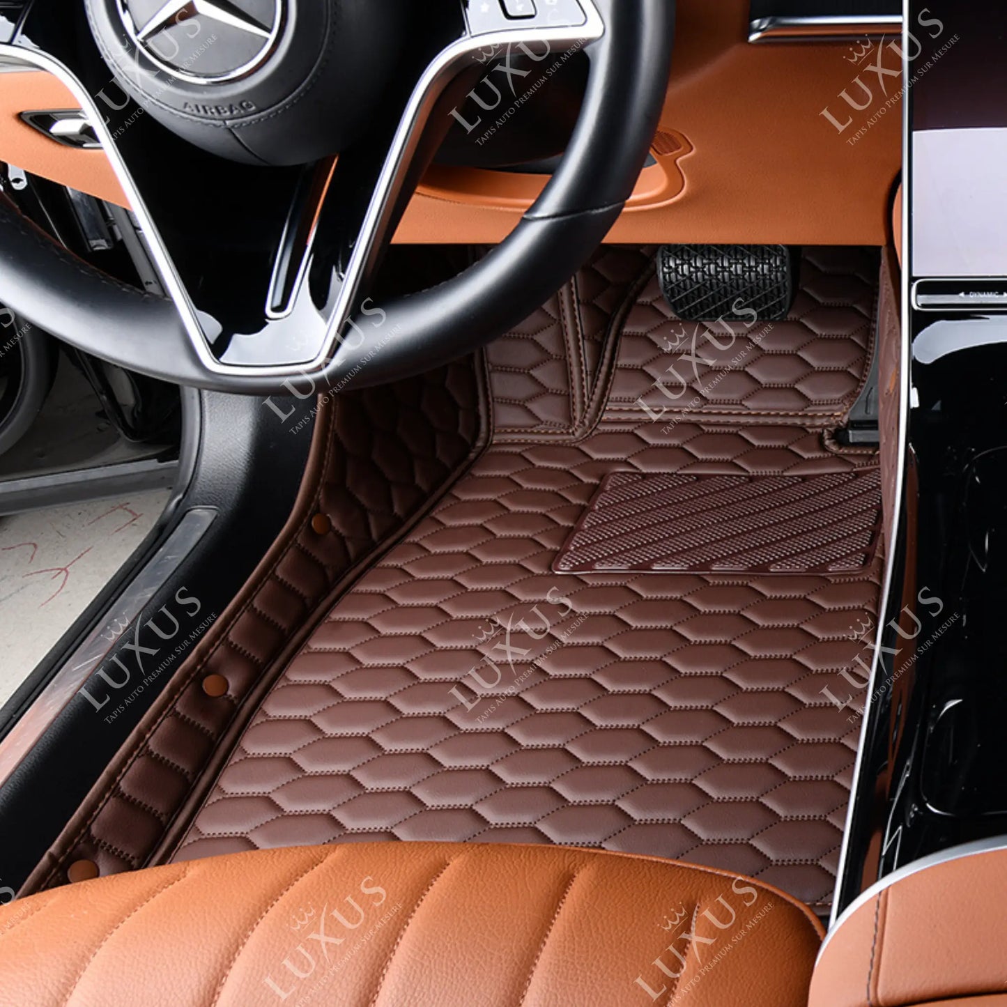 Tapis de Sol 3D sur Mesure Premium Luxus – Motif Nid d’Abeille Marron Chocolat