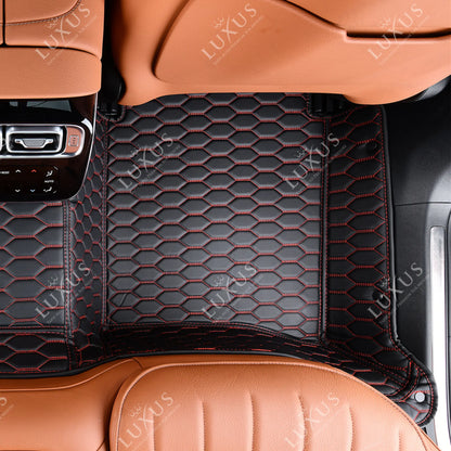 Tapis de Sol 3D sur Mesure Premium Luxus – Motif Nid d’Abeille Noir avec Surpiqûres Rouges