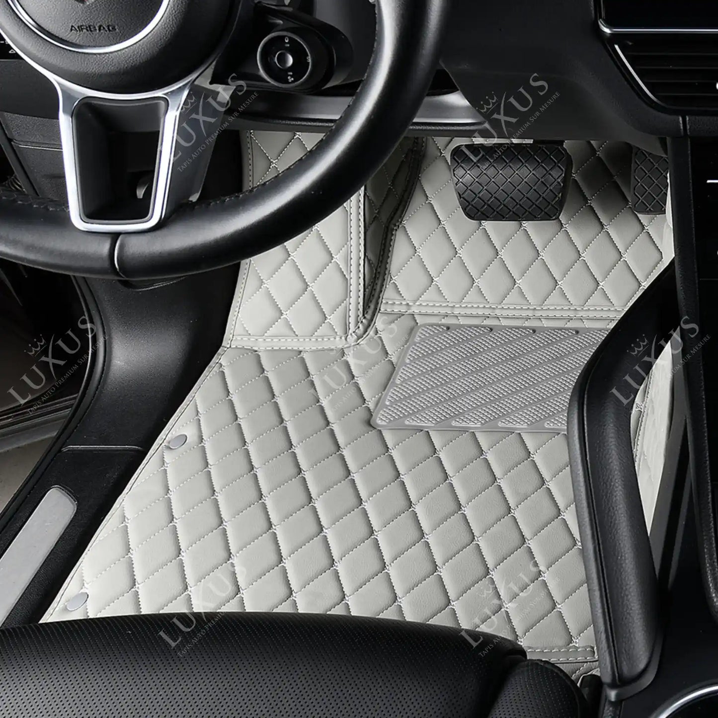 Tapis de Sol 3D sur Mesure Premium Luxus – Motif Losange Gris Perle
