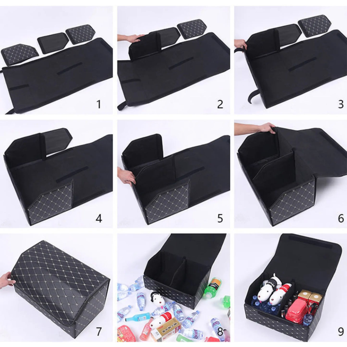 Boite de Rangement Voiture | Motif Losange | Gris