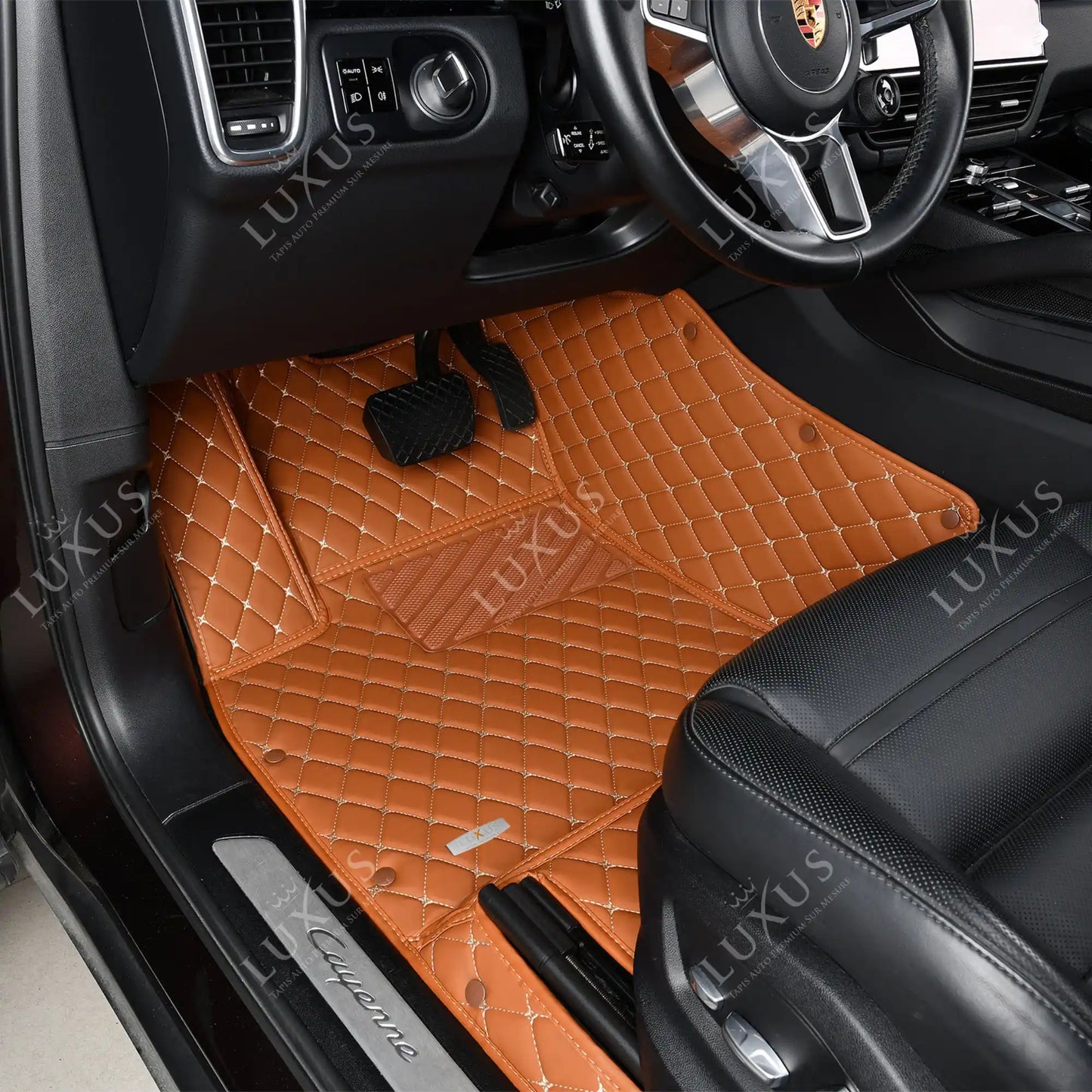 Tapis de Sol 3D sur Mesure Premium Luxus – Motif Losange Marron Caramel