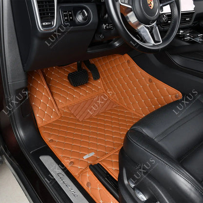 Tapis de Sol 3D sur Mesure Premium Luxus – Motif Losange Marron Caramel
