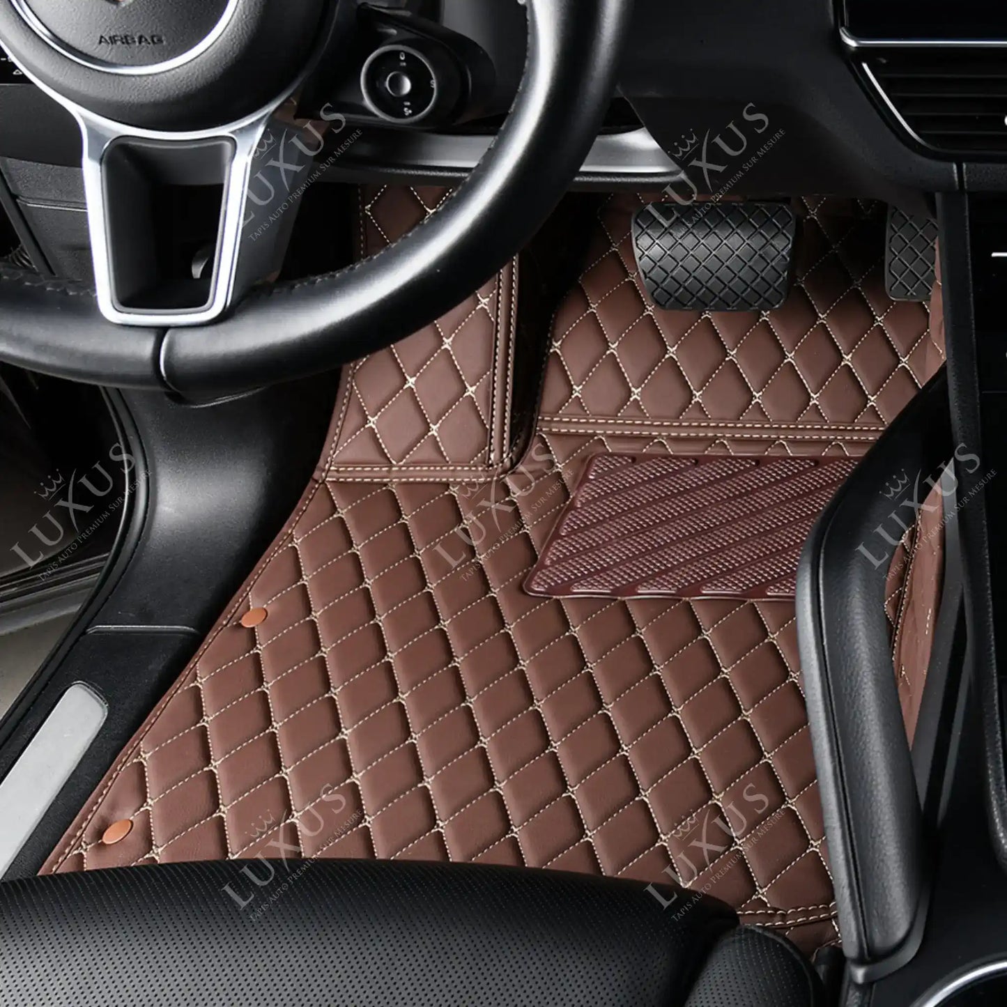 Tapis de Sol 3D sur Mesure Premium Luxus – Motif Losange Marron Chocolat