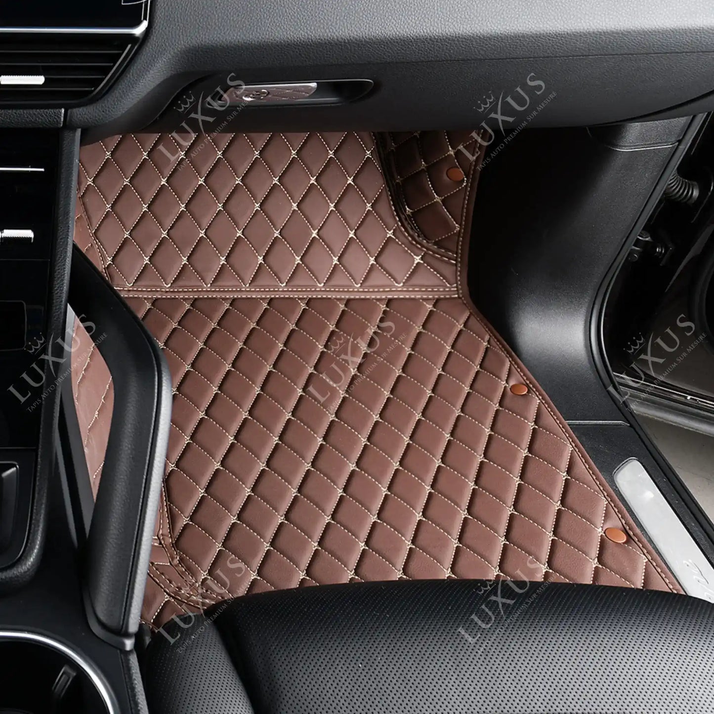 Tapis de Sol 3D sur Mesure Premium Luxus – Motif Losange Marron Chocolat