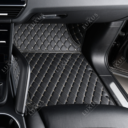 Tapis de Sol 3D sur Mesure Premium Luxus – Motif Losange Noir avec Surpiqûres Beiges