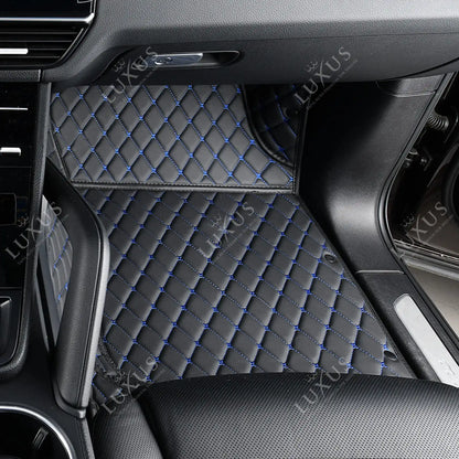 Tapis de Sol 3D Sur Mesure Premium Luxus – Motif Losange Noir avec Surpiqûres Bleues