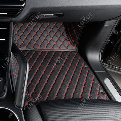 Tapis De Sol 3D Sur Mesure Premium Luxus – Motif Losange Noir avec Surpiqûres Rouges