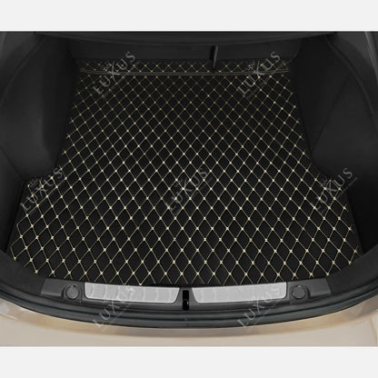 Tapis de Coffre sur Mesure Premium Luxus – Motif Losange Noir avec Surpiqûres Beiges