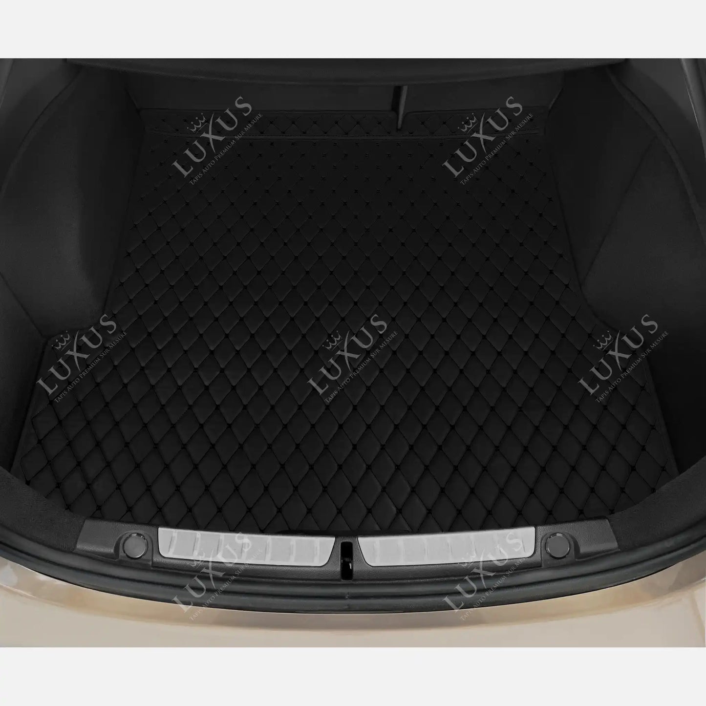 Tapis de Coffre sur Mesure Premium Luxus – Motif Losange Noir avec Surpiqûres Noires