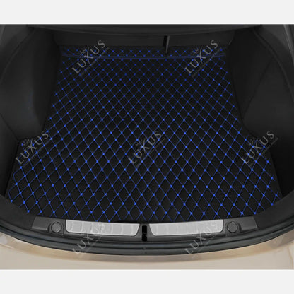 Tapis de Coffre sur Mesure Premium Luxus – Motif Losange Noir avec Surpiqûres Bleues