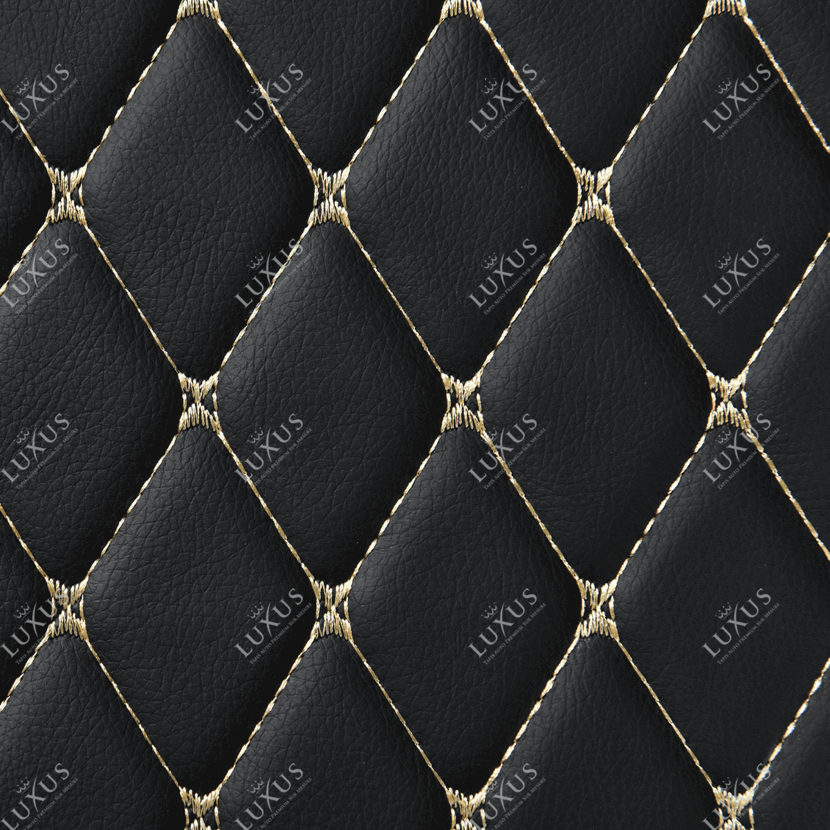 Tapis de Sol 3D sur Mesure Premium Luxus – Motif Losange Noir avec Surpiqûres Beiges
