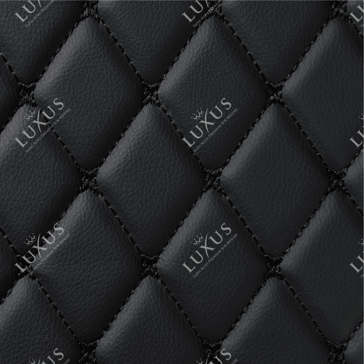 Tapis de Sol 3D Sur Mesure Premium Luxus – Motif Losange Noir avec Surpiqûres Noires