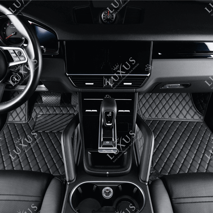 Tapis de Sol 3D Sur Mesure Premium Luxus – Motif Losange Noir avec Surpiqûres Noires