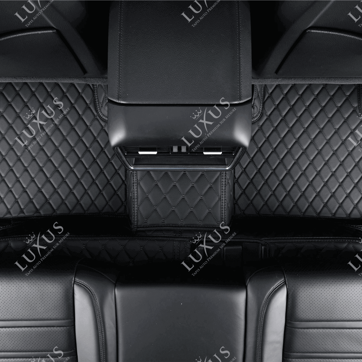 Tapis de Sol 3D Sur Mesure Premium Luxus – Motif Losange Noir avec Surpiqûres Noires