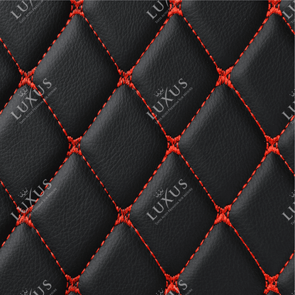 Tapis De Sol 3D Sur Mesure Premium Luxus – Motif Losange Noir avec Surpiqûres Rouges
