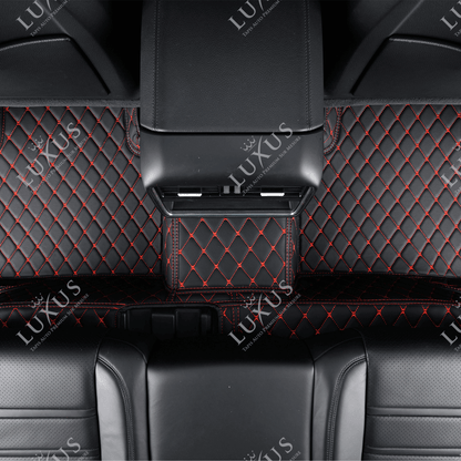 Tapis De Sol 3D Sur Mesure Premium Luxus – Motif Losange Noir avec Surpiqûres Rouges