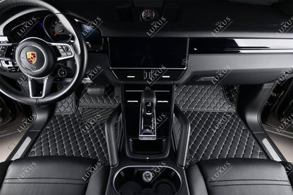 Tapis de Sol 3D sur Mesure Premium Luxus – Motif Losange Noir avec Surpiqûres Blanches