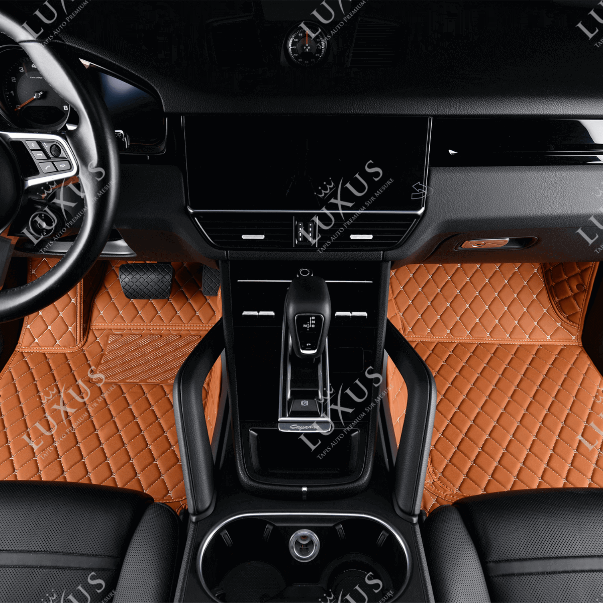 Tapis de Sol 3D sur Mesure Premium Luxus – Motif Losange Marron Caramel