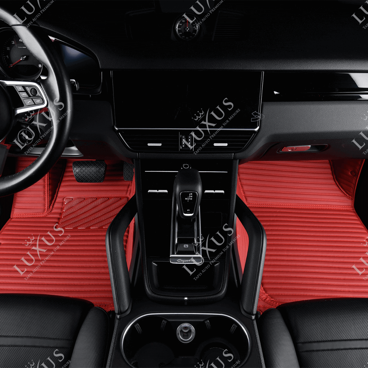 Luxus Tapis de Sol Premium 3D sur Mesure – Motif Bandes Rouge Cerise