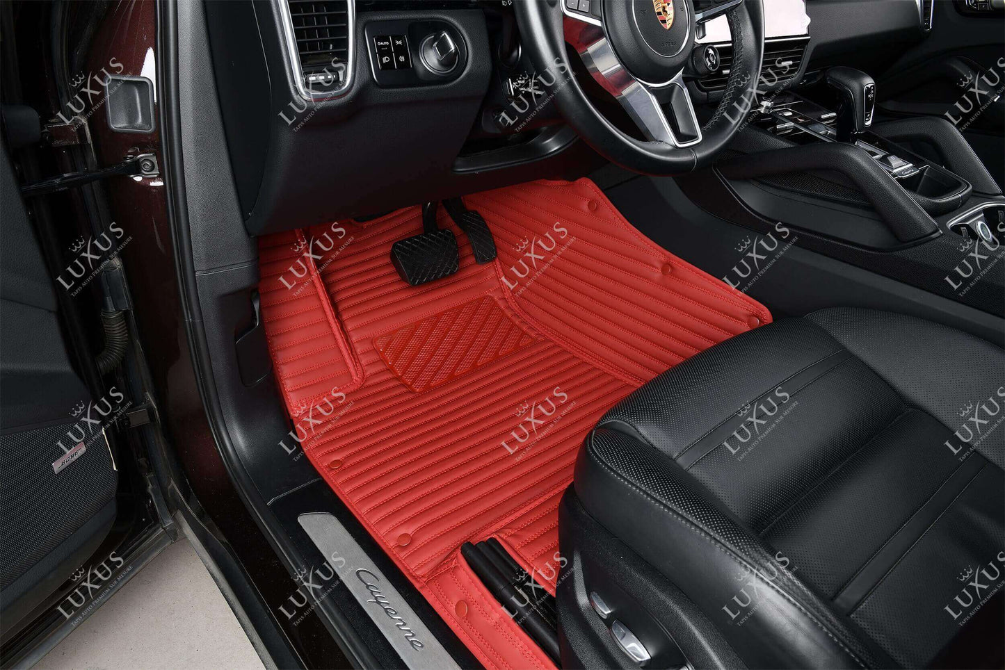 Luxus Tapis de Sol Premium 3D sur Mesure – Motif Bandes Rouge Cerise