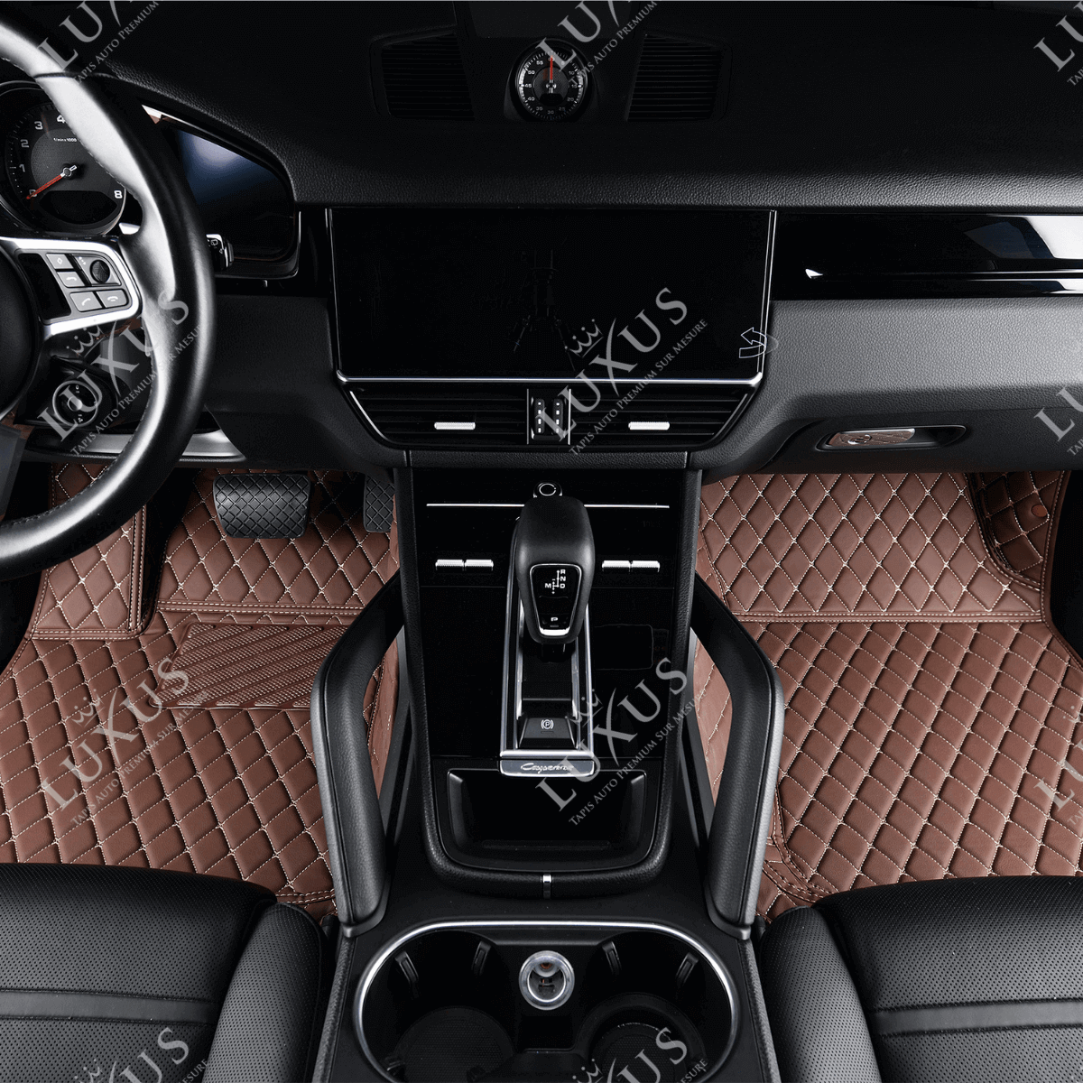 Tapis de Sol 3D sur Mesure Premium Luxus – Motif Losange Marron Chocolat