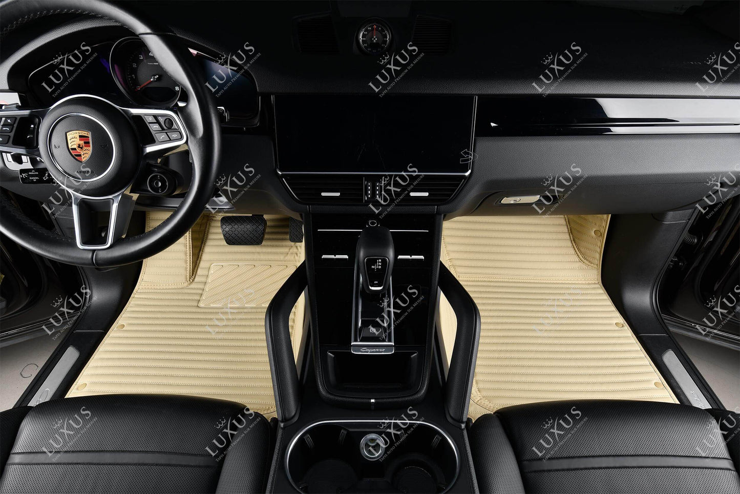 Luxus Tapis de Sol Premium 3D sur Mesure – Motif Bandes Beige Crème
