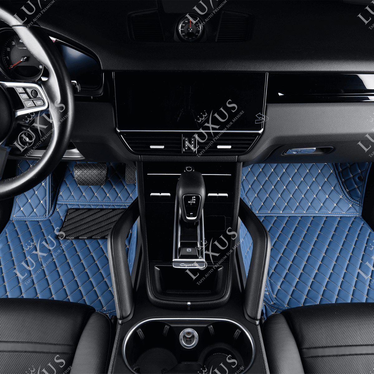 Tapis de Sol 3D sur Mesure Premium Luxus – Motif Losange Bleu Vintage